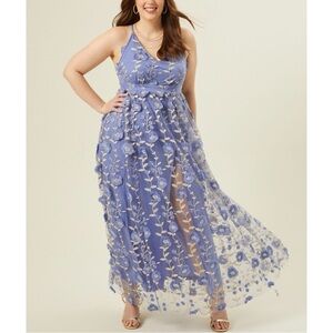 Lavender Floral Embroidered Maxi Dress - Women